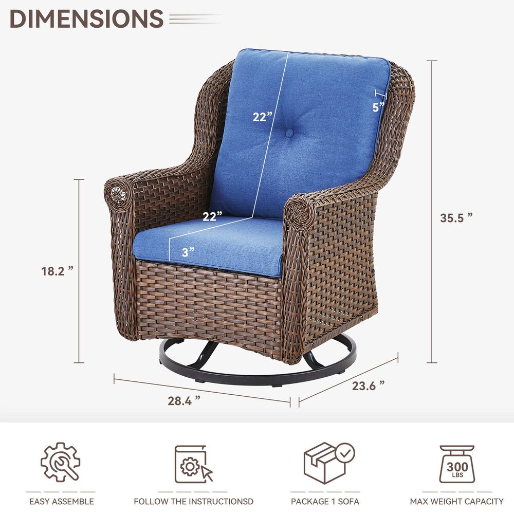Sunwell Garden 36" Patio Swivel Glider Chair with Wicker Armrest in Navy (Set of 2), , large