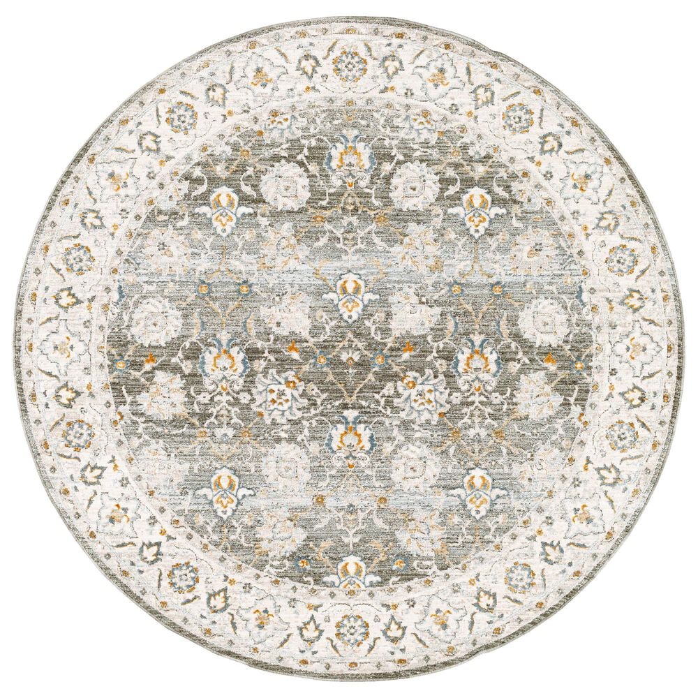Surya Dresden Deep Teal, Taupe, Dusty Sage, Off-White, Light Gray, Mustard and Olive 7&#39;10&quot; Round Area Rug, , large
