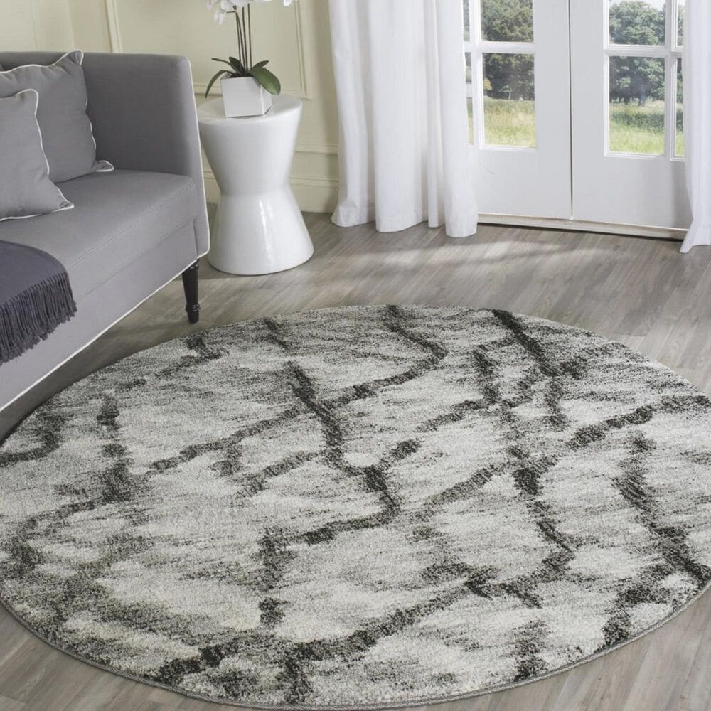 Safavieh Retro RET2144-7990 6&#39; Round Light Grey and Black Area Rug, , large