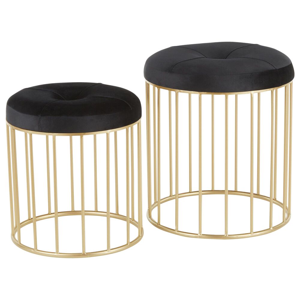 Lumisource Canary 2-Piece Nesting Ottoman Set in Black Velvet and Gold, , large