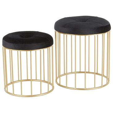 Lumisource Canary 2-Piece Nesting Ottoman Set in Black Velvet and Gold, , large