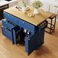 HOMLUX Farmhouse Kitchen Island with Drop Leaf and 2 Stools in Blue, Natural, Black and Rustic Brown, , large