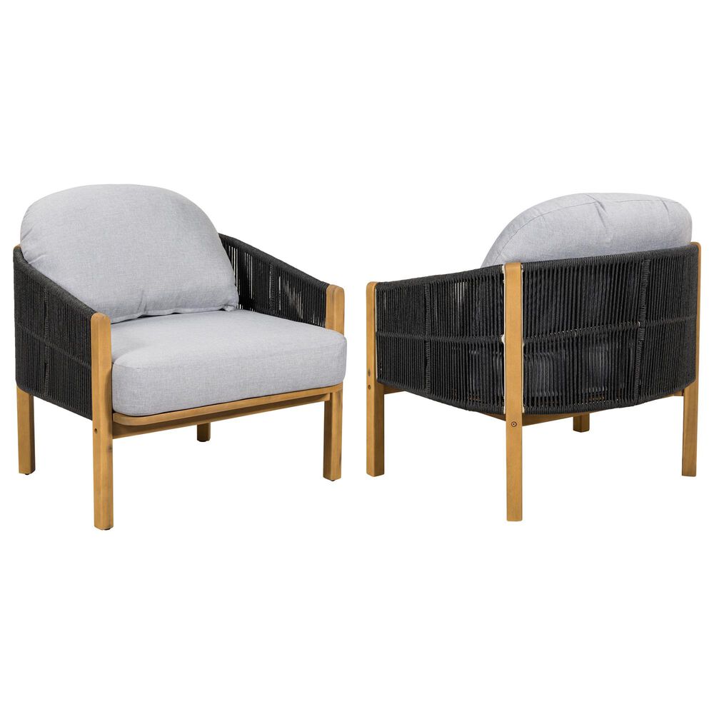 Hearth and Haven Grotta Outdoor Club Chair with Light Teak Frame in Gray (Set of 2), , large