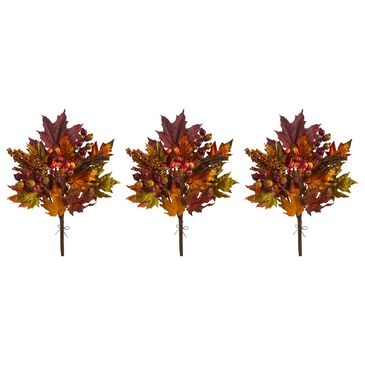 Nearly Natural Inc 20" Maple Leaf and Berries Artificial Flower Bouquet (Set of 3), , large