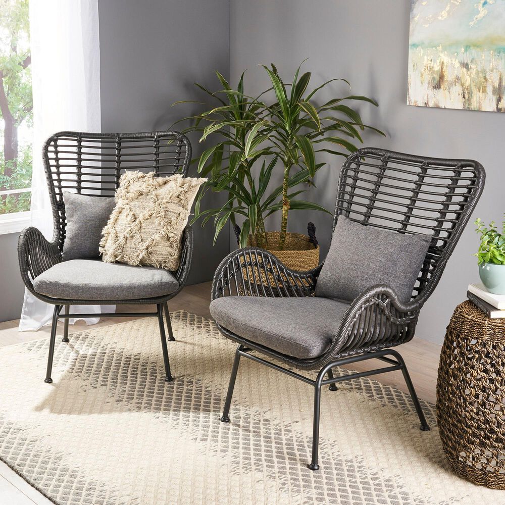 Hearth and Haven Tapscott Patio Club Chair with Dark Gray Cushion in Grey &#40;Set of 2&#41;, , large