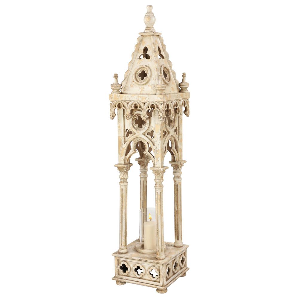 Maple and Jade 55" Vintage Lantern in Distressed White, , large