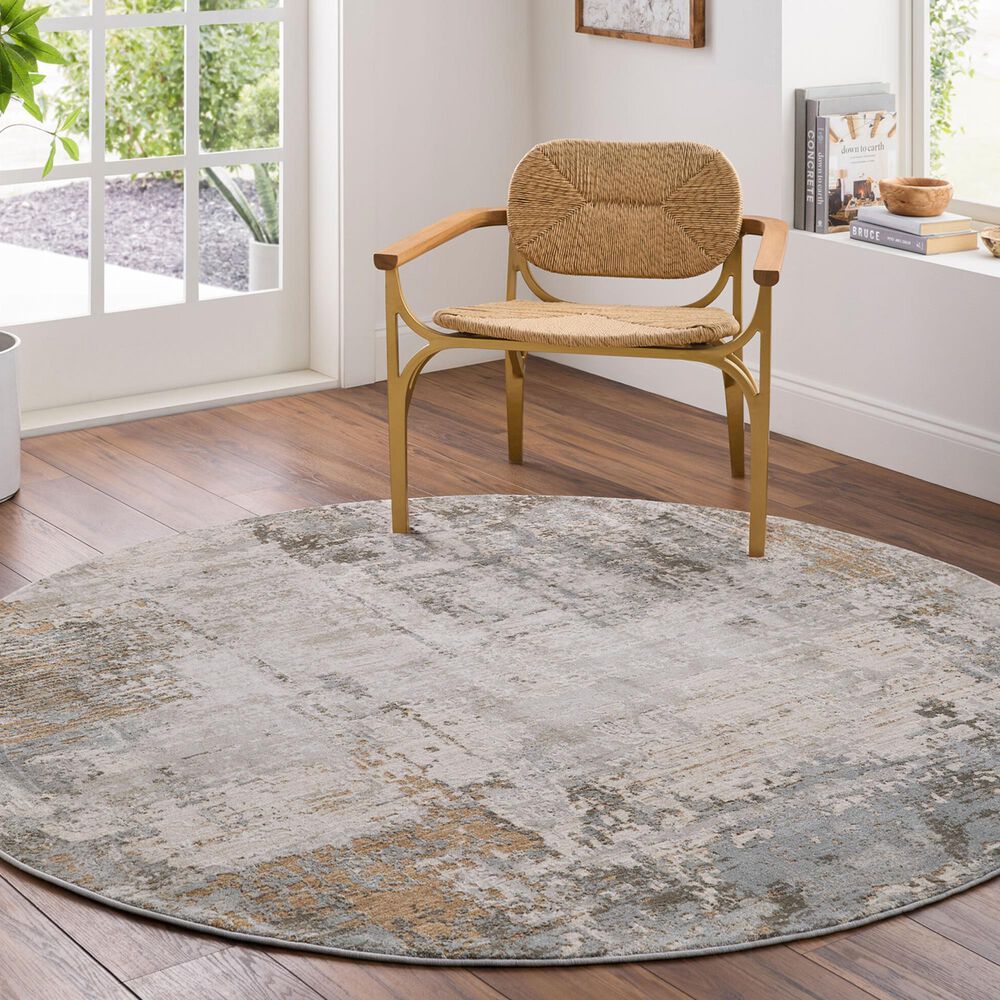 Surya Brunswick 7&#39;10&quot; Round Dusty Sage, Charcoal, Olive, Light Gray, Taupe, White and Teal Area Rug, , large