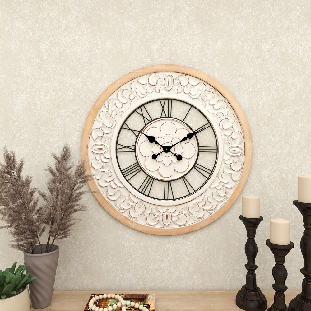 Maple and Jade 32&quot; Wall Clock in Light Brown and White, , large