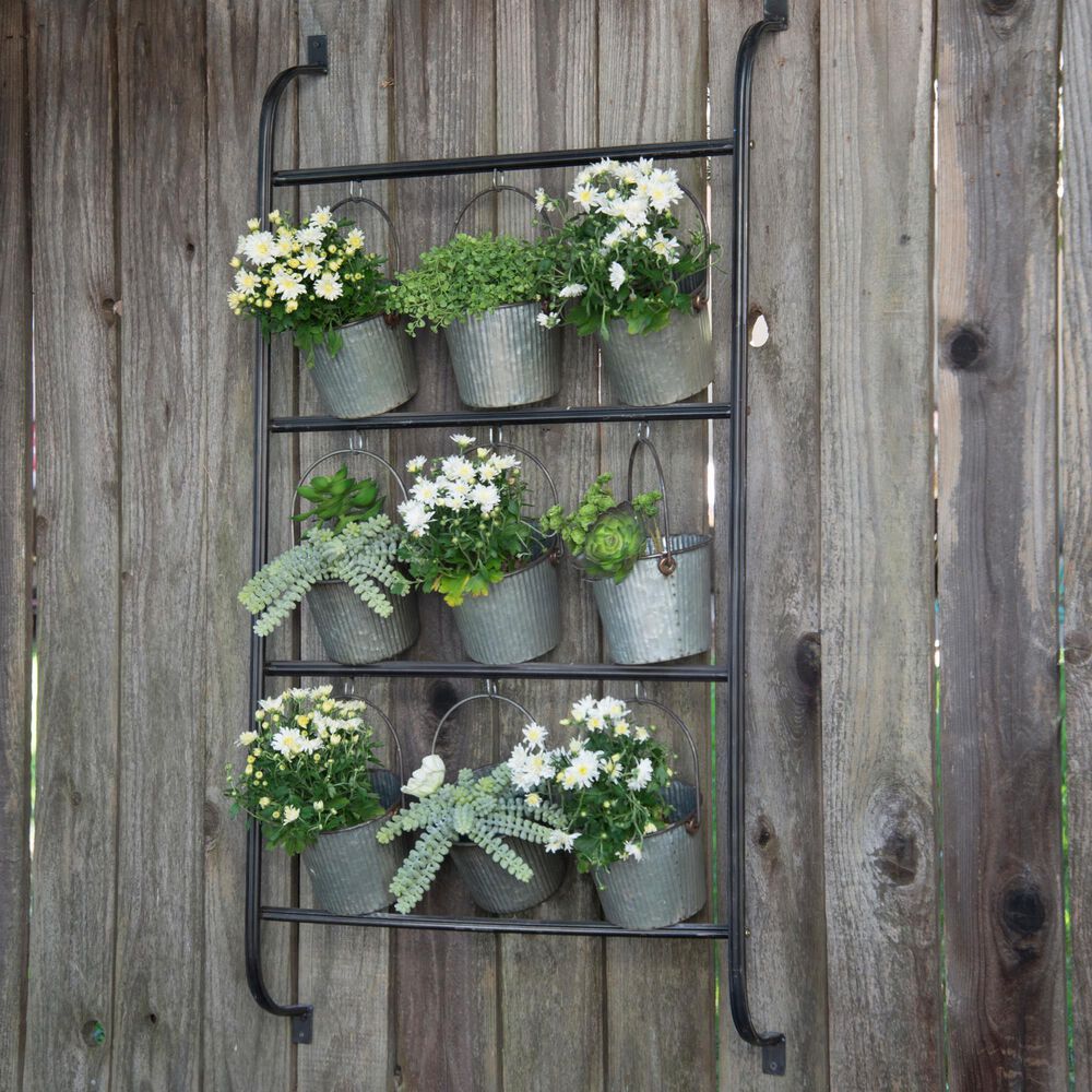 VIP Home and Garden Metal Wall Planter with Buckets, , large