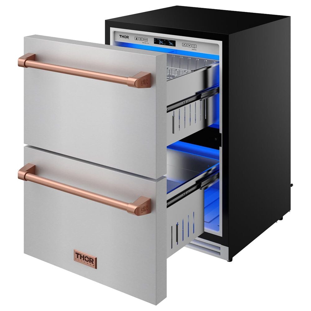 Thor Kitchen Gordon Ramsay 5.4 Cu. Ft. Undercounter Drawer Refrigerator with Rose Gold Handle Kit in Stainless Steel, , large