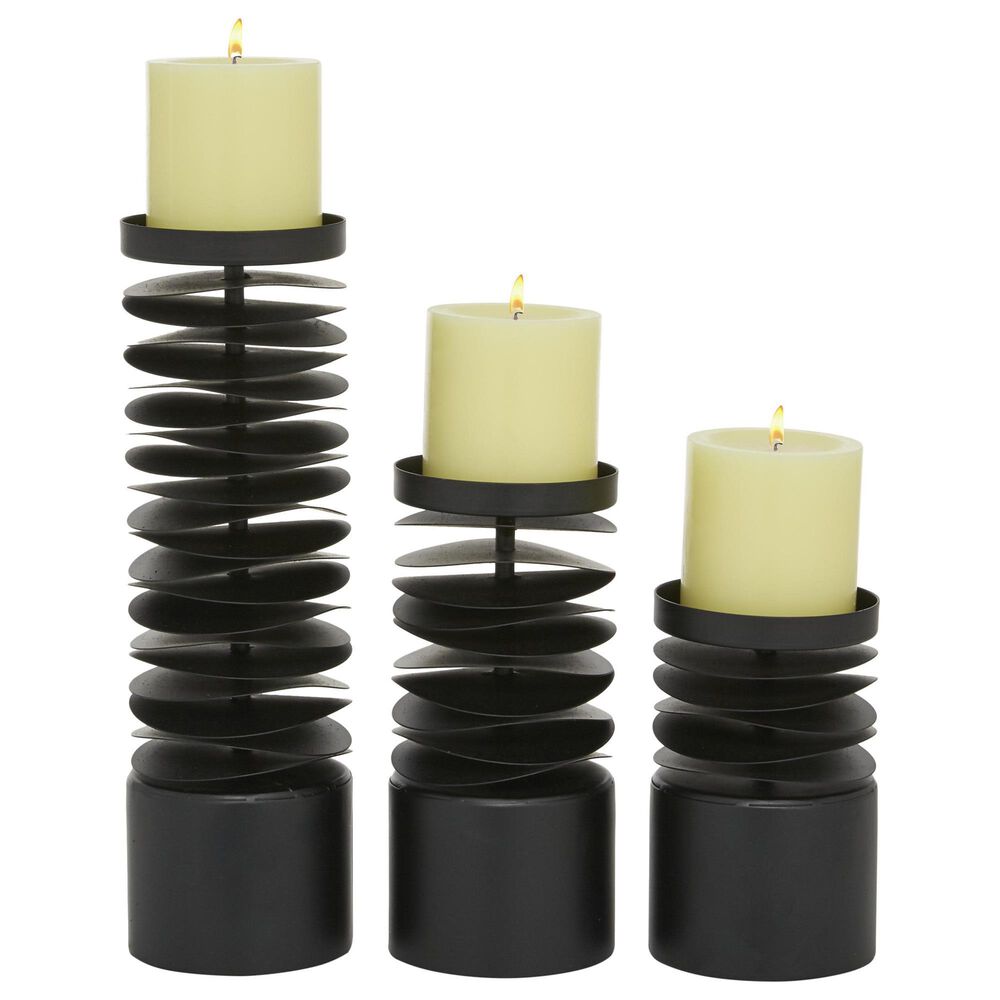 Maple and Jade Metal Decorative Candle Holder in Matte Black &#40;Set of 3&#41;, , large