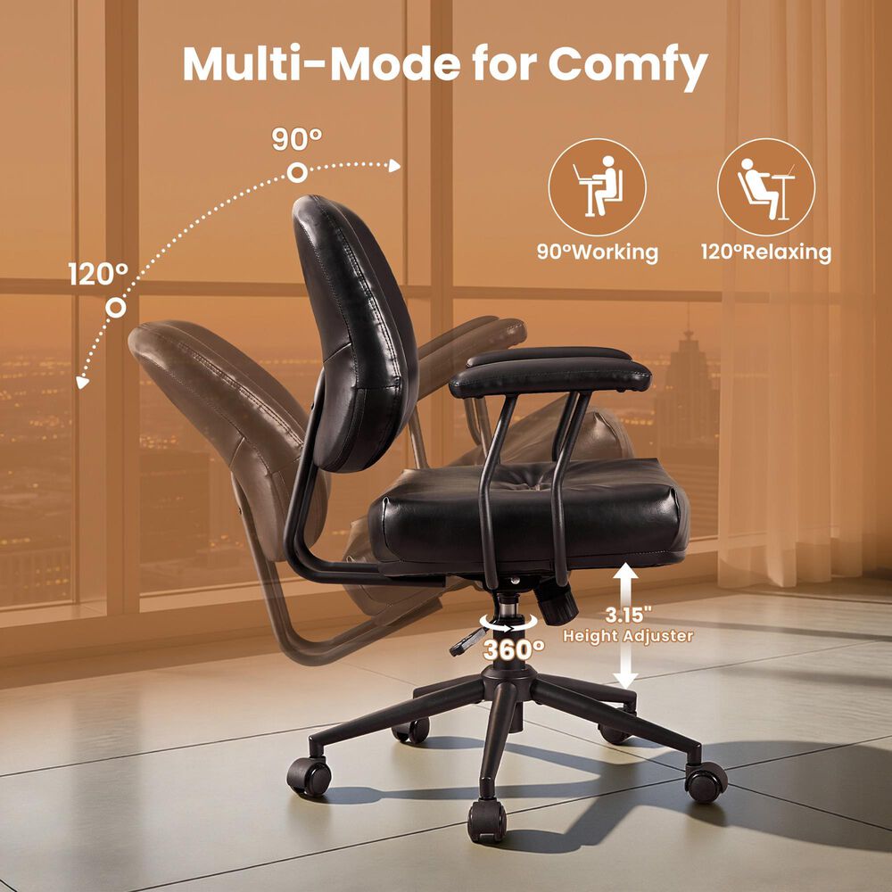 HOMLUX Executive Office Chair with PU Fabric Cushion in Black, , large