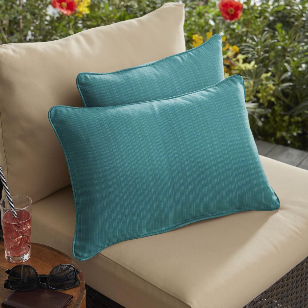 Sorra Home Sunbrella 13" x 20" Pillow in Dupione Deep Sea (Set of 2), , large