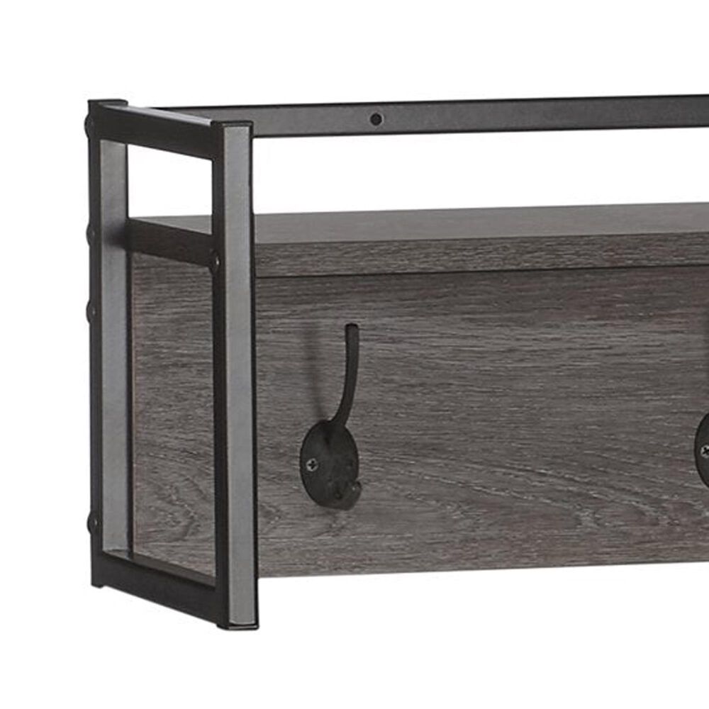 RiverRidge Home Afton 4-Hook Wall Shelf in Dark Weathered Woodgrain and Black, , large