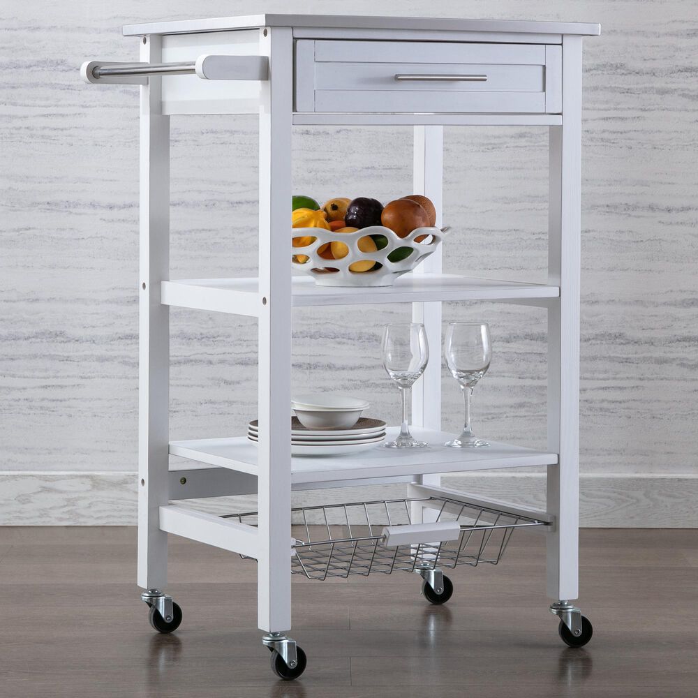 Boraam Industries Hennington Kitchen Cart in White Wash, , large