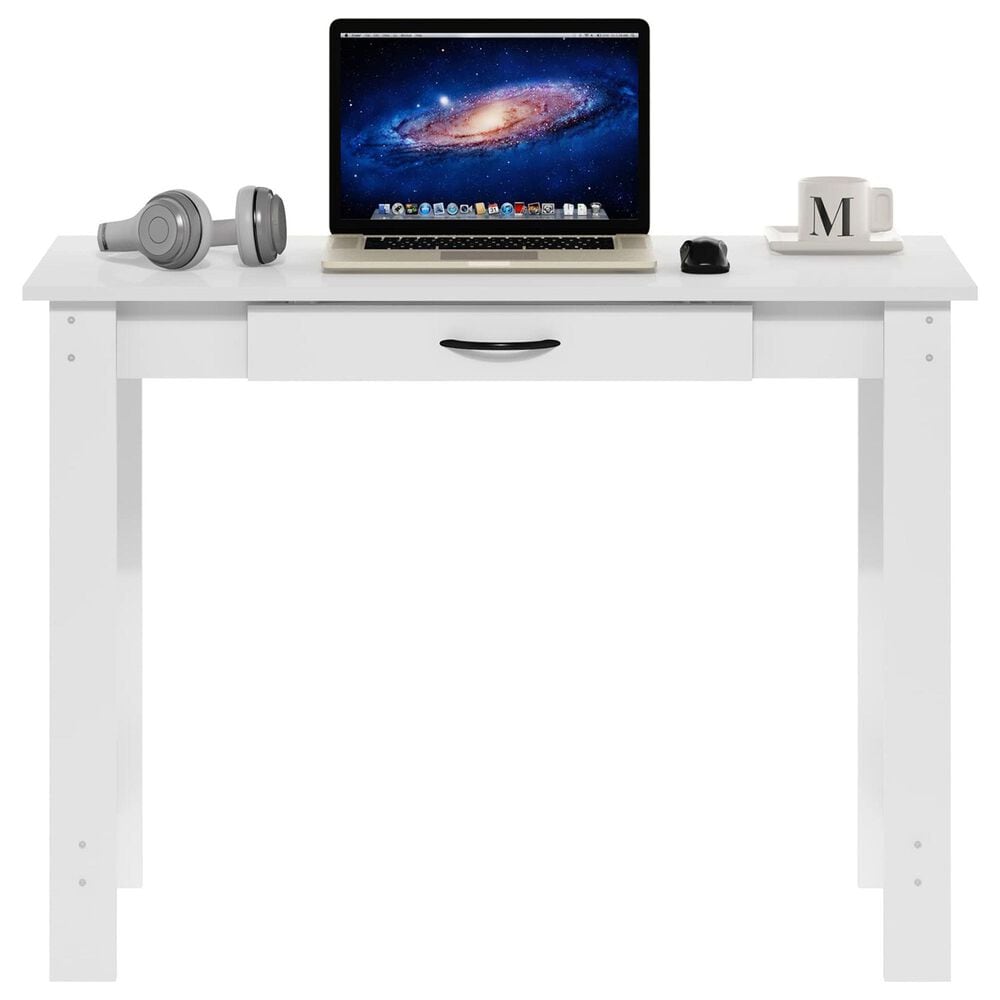 HOMLUX 39" Writing Desk with Drawer in White, , large