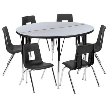 Flash Furniture Emmy 8-Piece 47.5" Activity Table Set with 16" Student Stack Chairs in Grey, Black and Chrome, , large