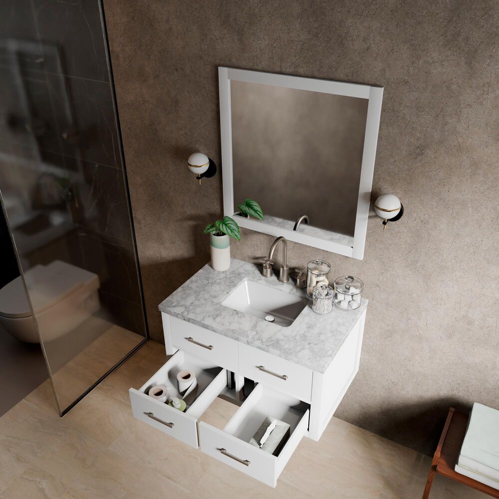 Lexora Home Castor 36" Single Bathroom Vanity in White with 2 cm White Carrara Marble Top and Rectangular Sink, , large