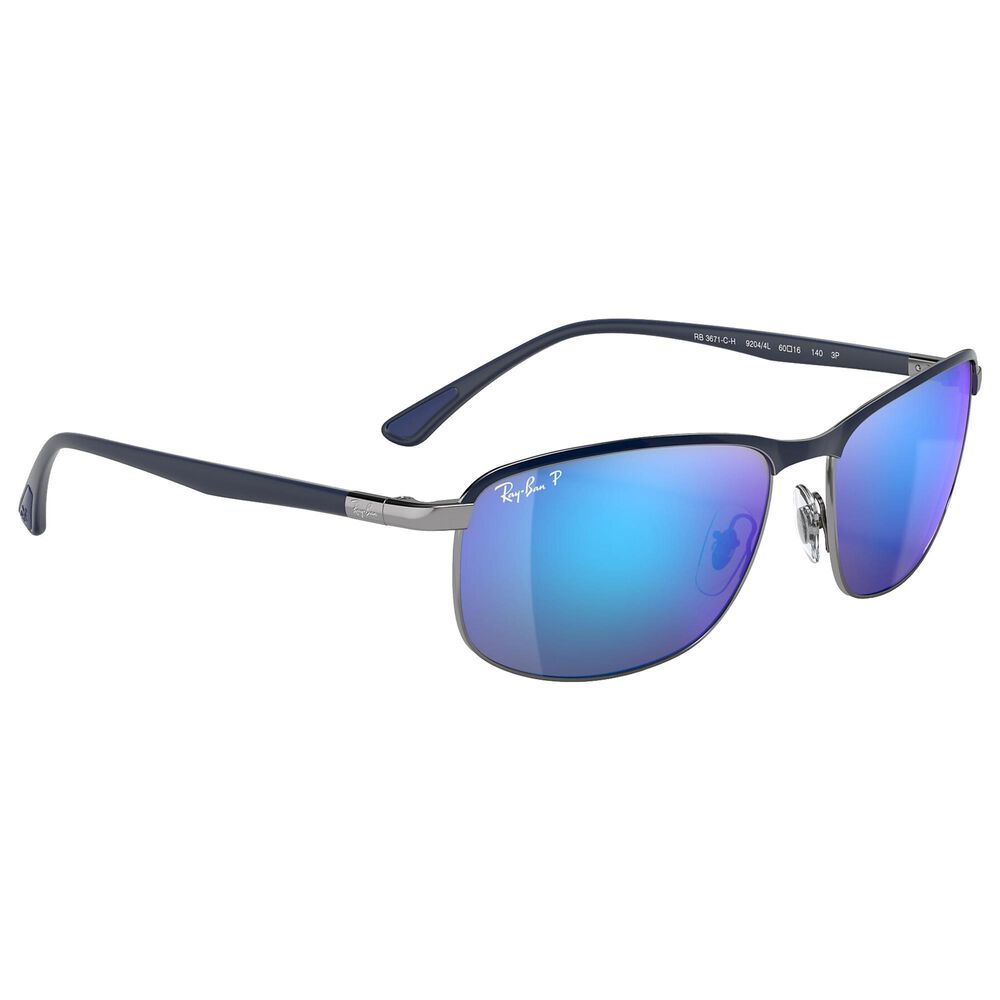 Ray-Ban Chromance Sunglasses with Grey and Blue Lenses in Matte Blue On Gunmetal, , large