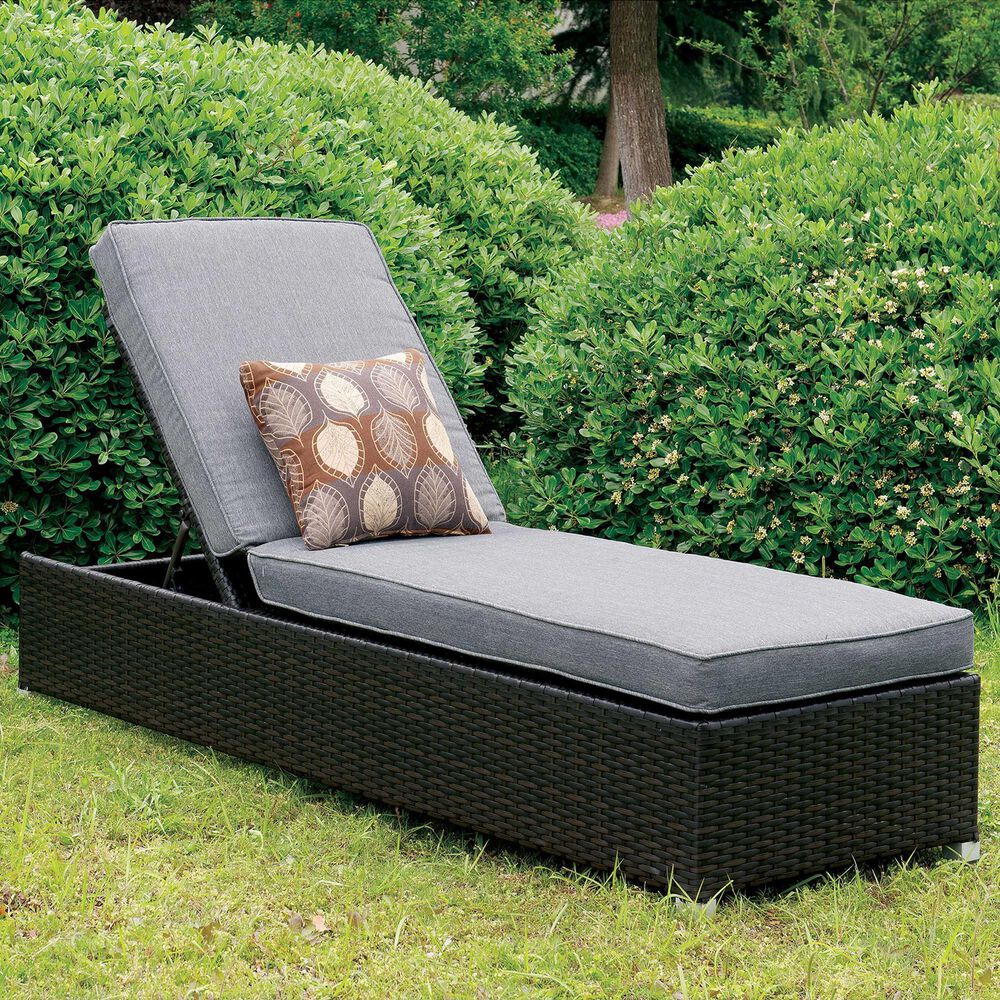 Furniture of America Bledsoe Patio Chaise Lounge in Gray, , large