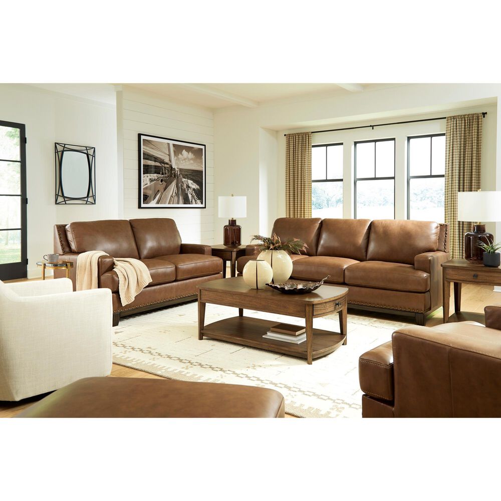 Ashley Saonara Stationary Sofa and Loveseat Set in Amber, , large