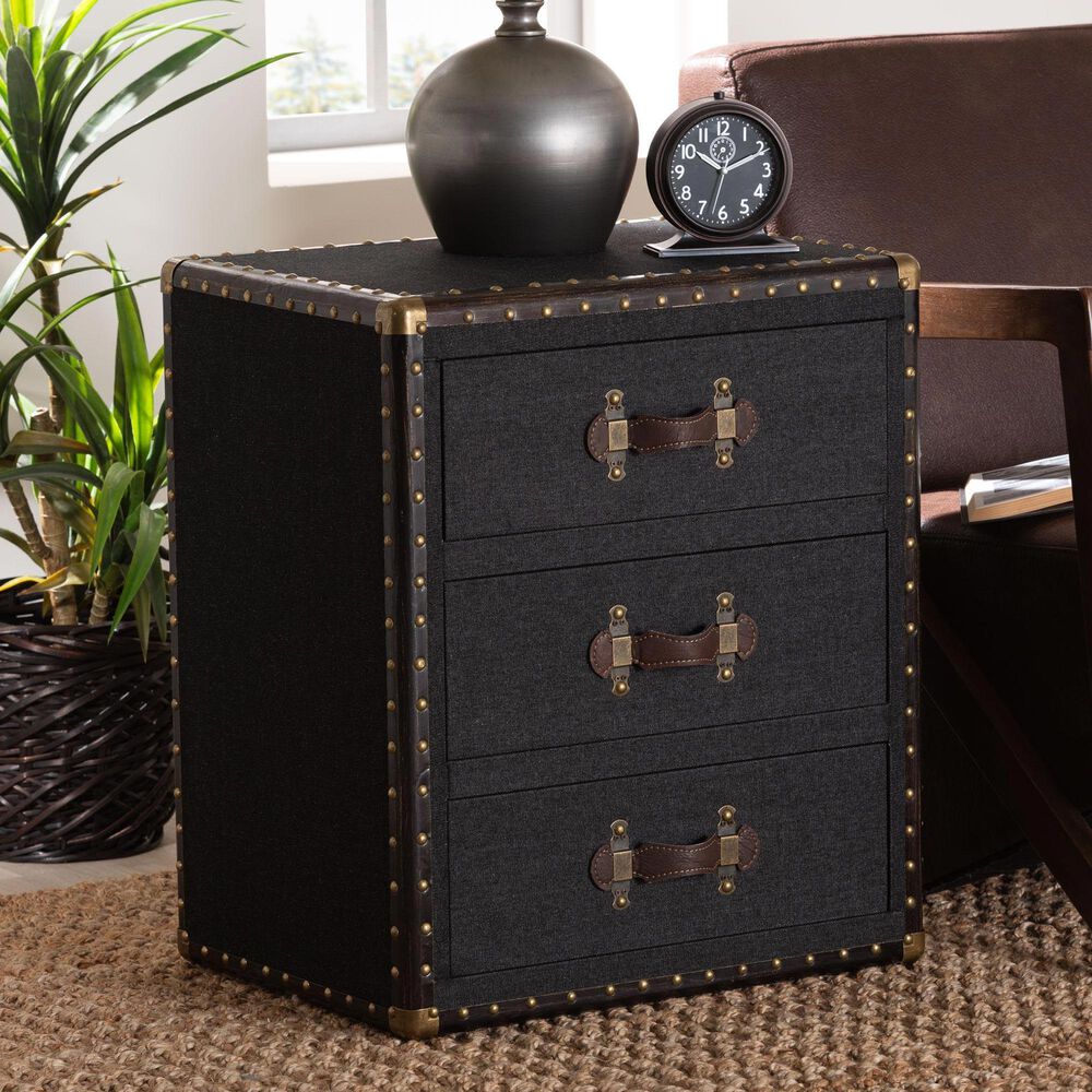 Baxton Studio Mallison 3-Drawer End Table in Black and Brown, , large