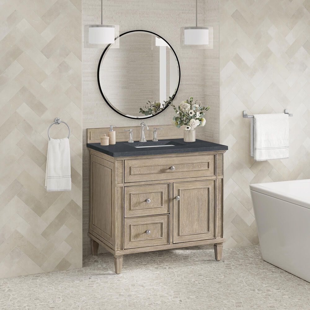 James Martin Vanities Lorelai 36&quot; Single Vanity in Whitewashed Oak with 3 cm Charcoal Soapstone Quartz Top, , large
