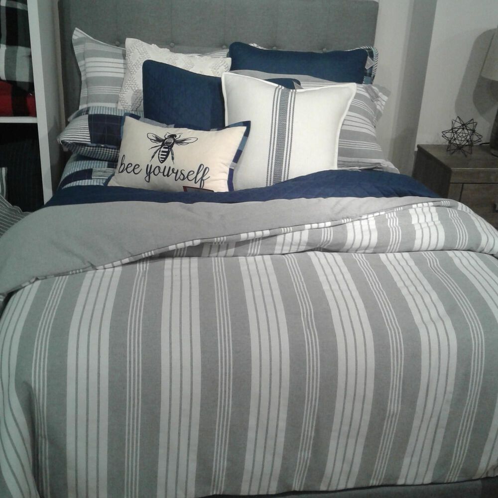 Triangle Home Fashions Farmhouse Yarn Dyed 5-Piece King Comforter Set in Gray and White, , large