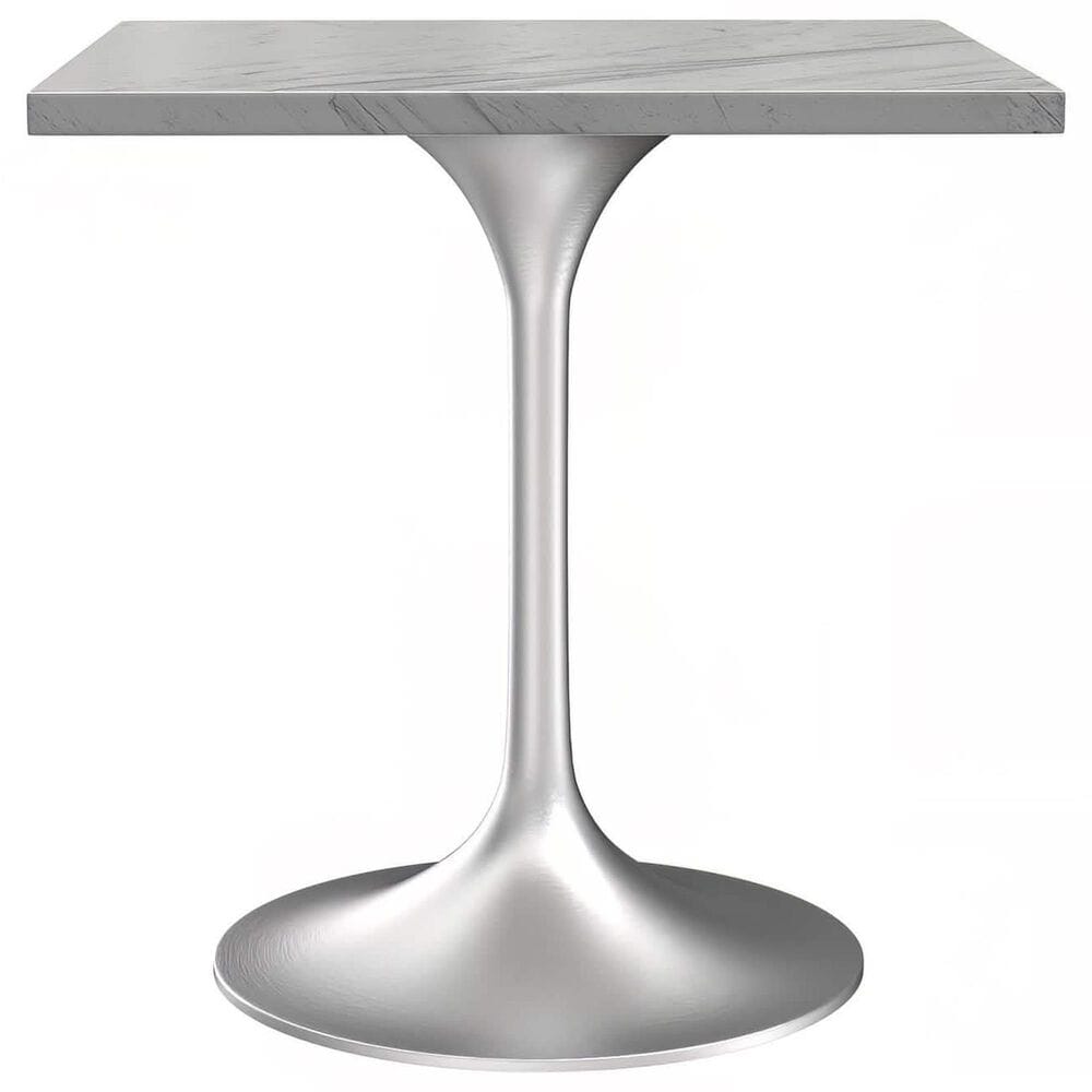 Leisuremod LeisureMod Verve Collection 27 Square Dining Table, Brushed Base with Laminated White Marbleized Top, , large