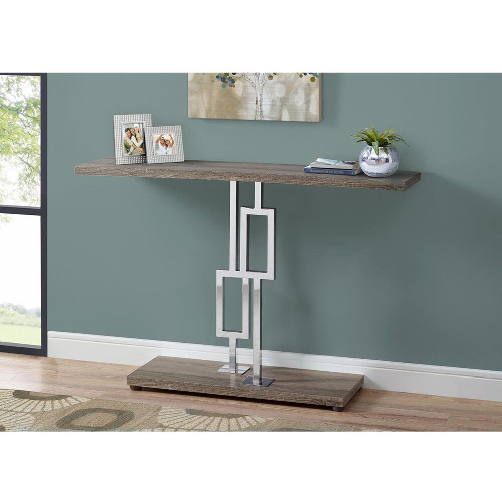Monarch Specialties 48" Accent Table in Dark Taupe and Chrome, , large