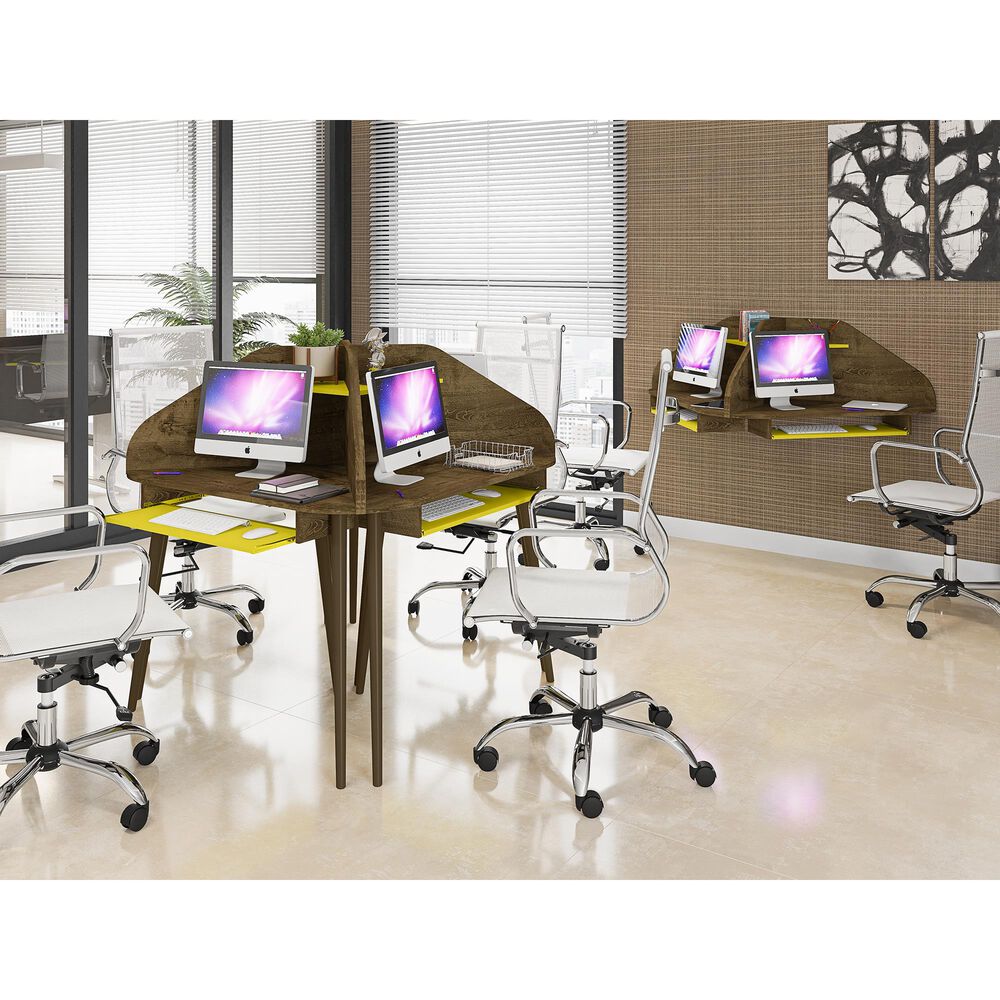 Dayton Bradley 4-Piece Sectional Cubicle Desk in Rustic Brown/Yellow, , large