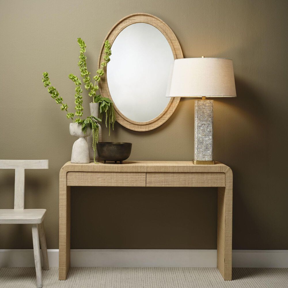 Splendor Living Hadley 2-Drawer Raffia Console Table in Natural, , large