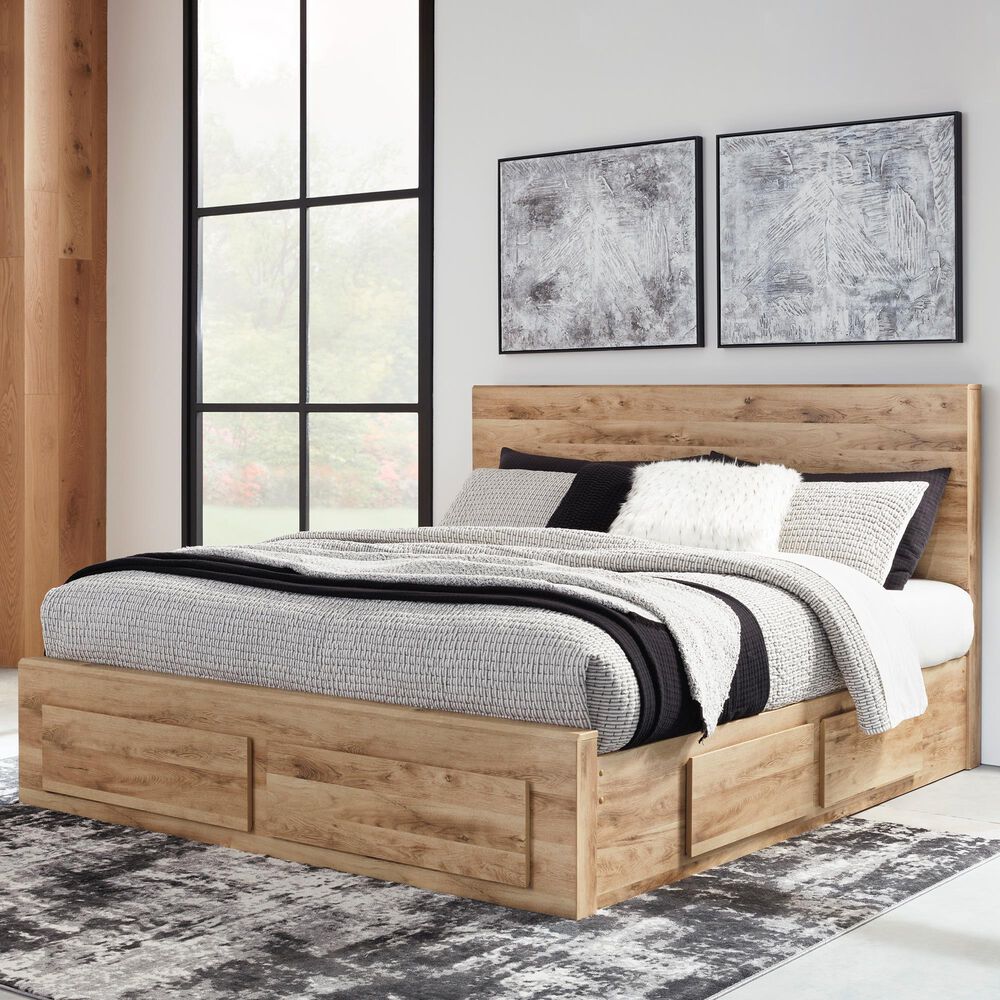 Ashley Hyanna Queen Panel Storage Bed with 2 Under Bed Storage Drawer in Tan Brown, , large