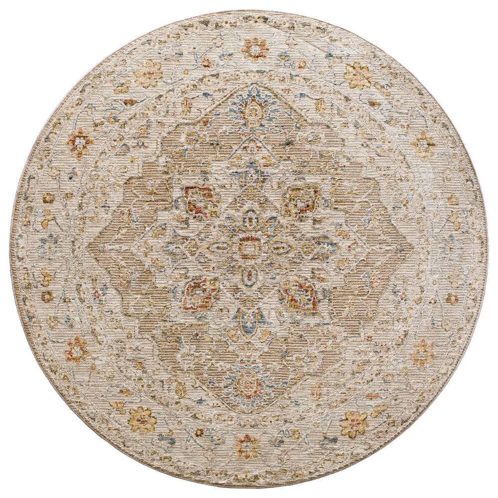 Surya Reina Tan, Light Gray, Medium Gray, Cream, Light Brown, Denim, Rust and Mustard 5&#39;3&quot; Round Area Rug, , large