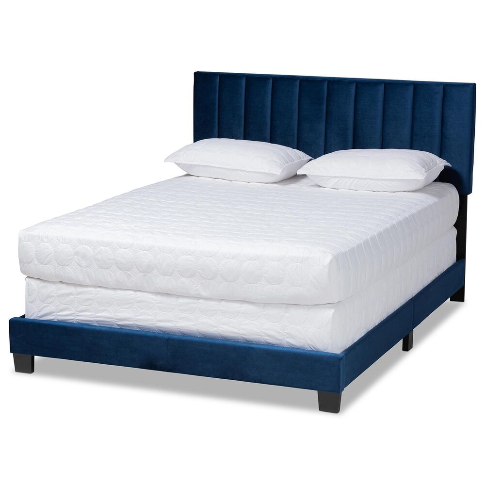 Baxton Studio Clare King Upholstered Panel Bed in Navy Blue, , large
