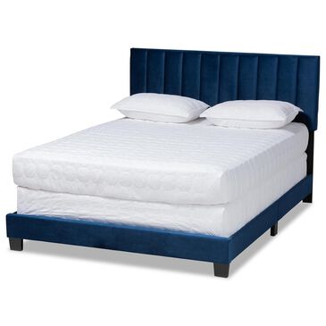 Baxton Studio Clare King Upholstered Panel Bed in Navy Blue, , large