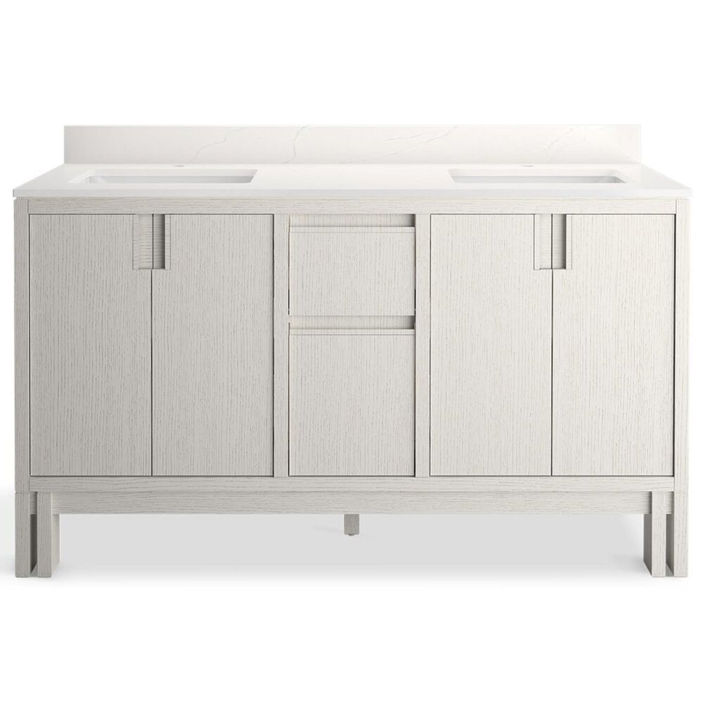 Kohler Solive 60" Double Bathroom Vanity in Gossamer White with 2 cm White Quartz Top and Rectangular Sinks, , large