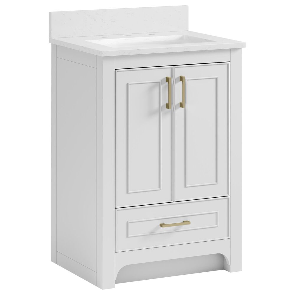 37B Lucerne 24" Single Bathroom Vanity Cabinet in Bright White with Marble Top and Backsplash, , large