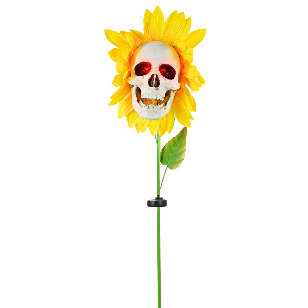The Gerson Company Solar Lighted Halloween Sunflower with Skull Yard Stake in Assort, , large