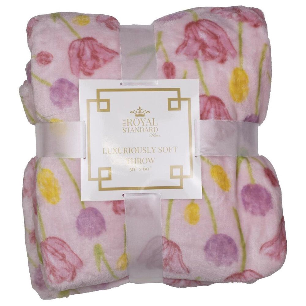 The Royal Standard 50" x 60" Tulip Fields Throw in Pink, Purple and Yellow, , large