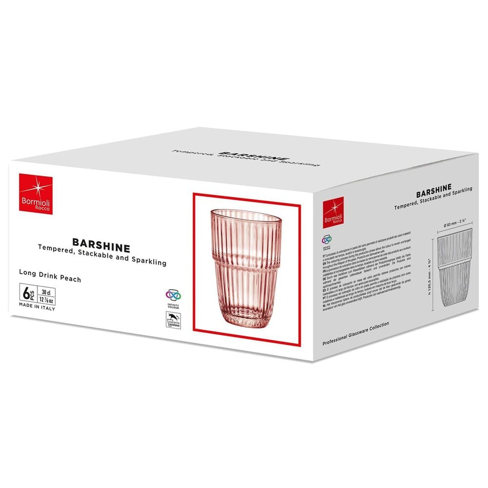Bormioli Barshine Long Drink Stackable Drinking Glasses in Peach &#40;Set of 6&#41;, , large