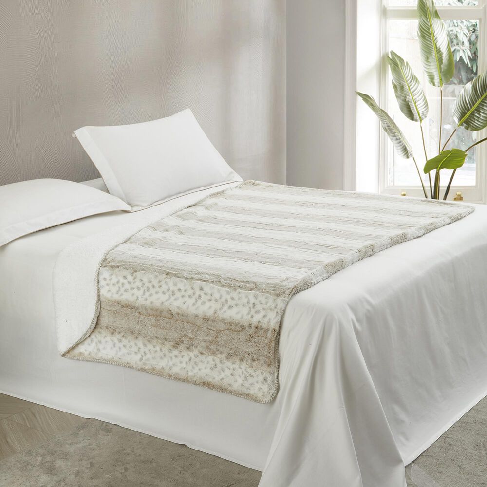 Duke Imports Leopard Stripe Plush Throw in Ivory and Cream, , large