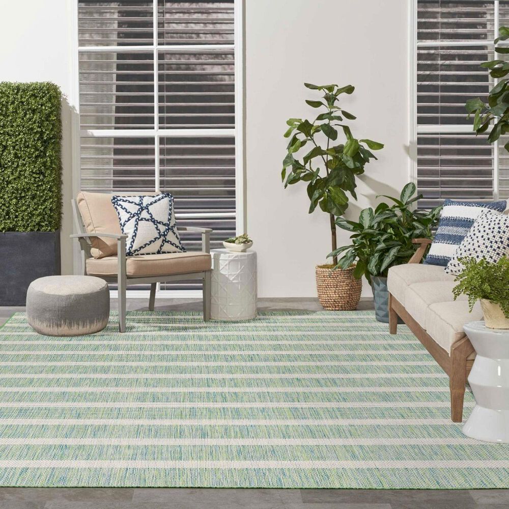 Nourison Positano POS03 Blue, Green and Ivory 8&#39; x 10&#39; Indoor/Outdoor Area Rug, , large