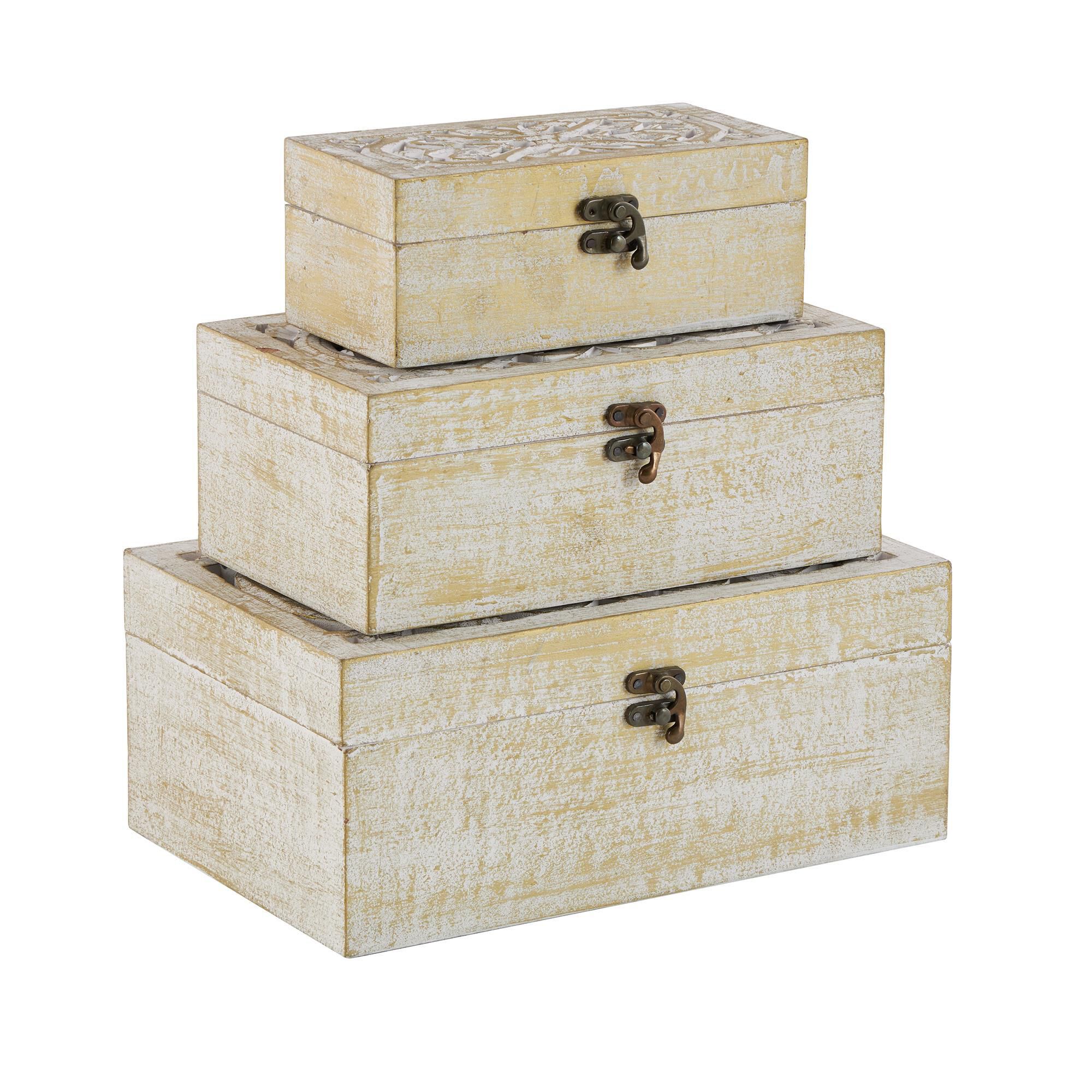 Maple and Jade 3-Piece Handmade Floral Decorative Box Set with