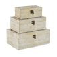 Maple and Jade 3-Piece Handmade Floral Decorative Box Set with Hinged Lid in White and Brown, , large