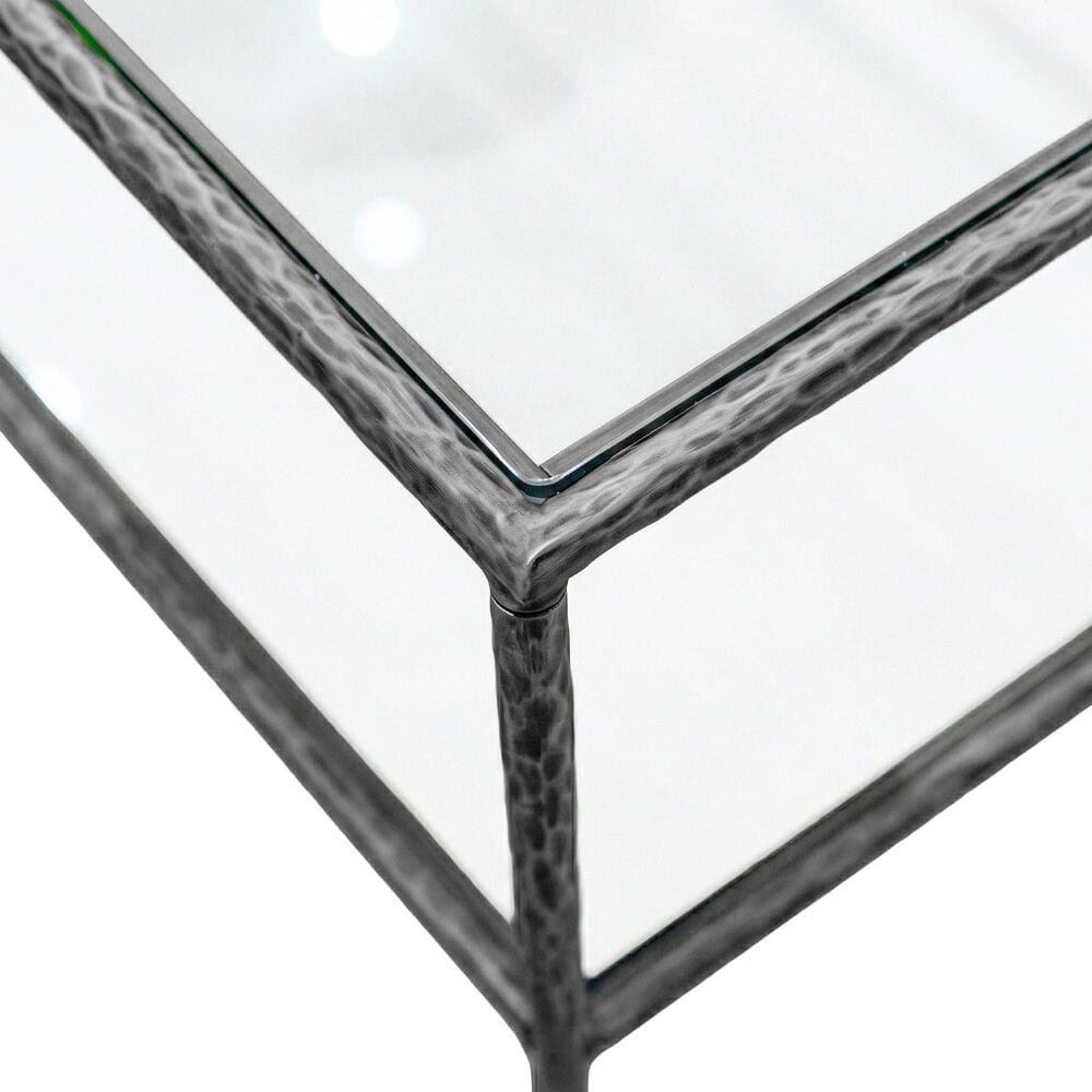 Furniture of America Lalia End Table with Tempered Glass Top and Open Storage Shelf in Gun Metal, , large