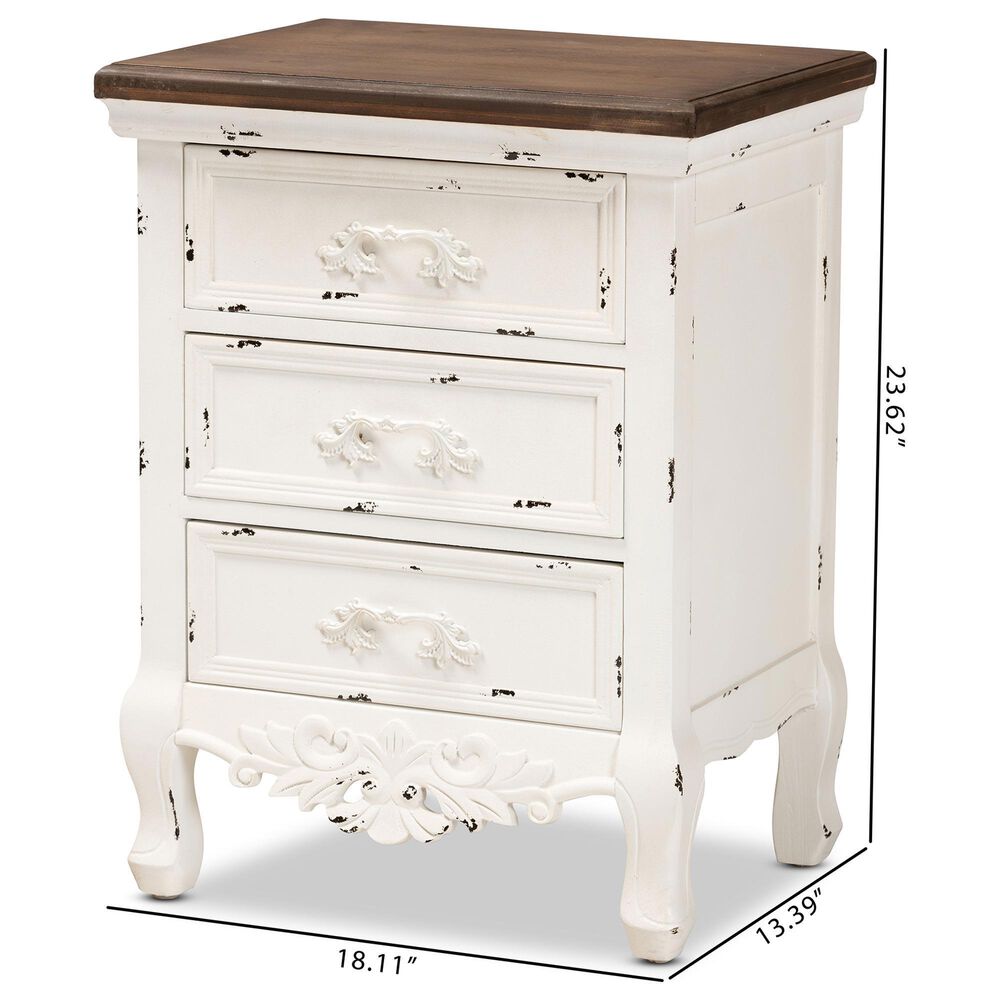 Baxton Studio Levron 3-Drawer End Table in Walnut Brown and Antique White, , large