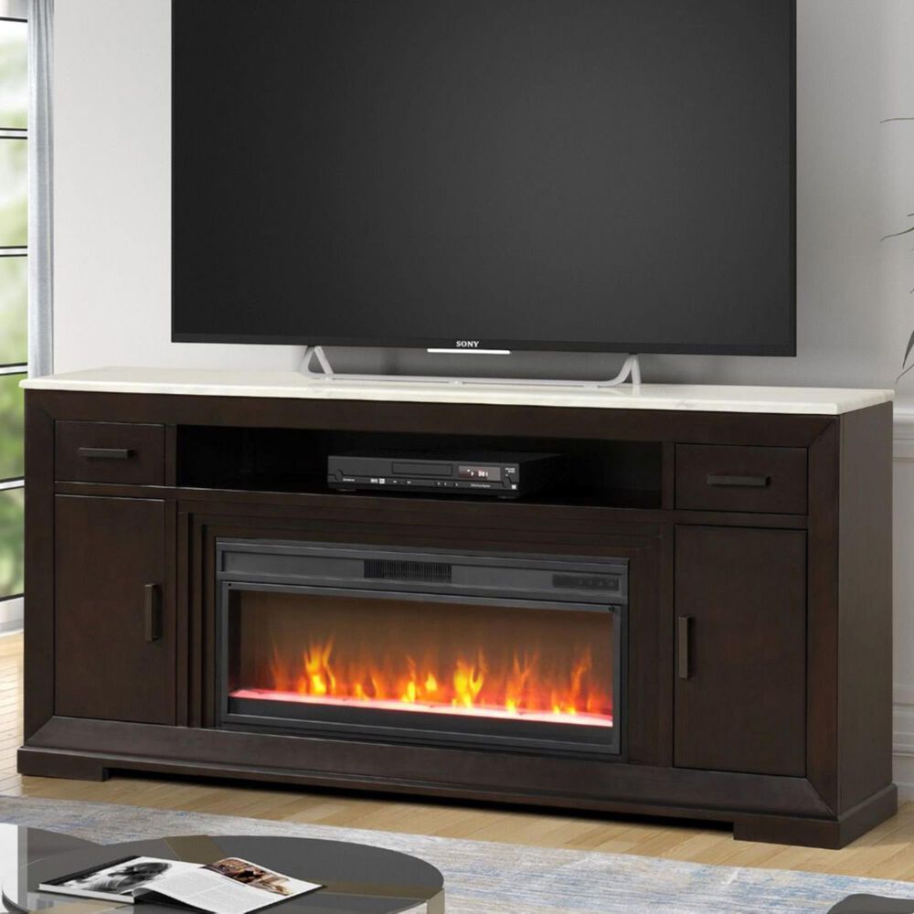 A Plus International Avalon 84&quot; Fireplace TV Stand in Chestnut and White, , large