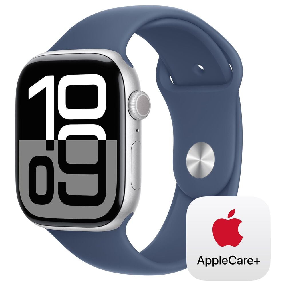 Apple Watch Series 10 GPS + Cellular 46mm Silver Aluminum Case with Denim Sport Band - M/L, , large