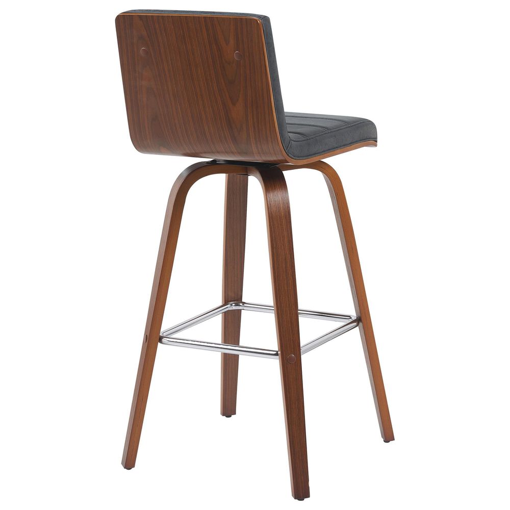Armen Living Vienna Swivel Bar Height Stool with Vintage Black Upholstery in Walnut, , large